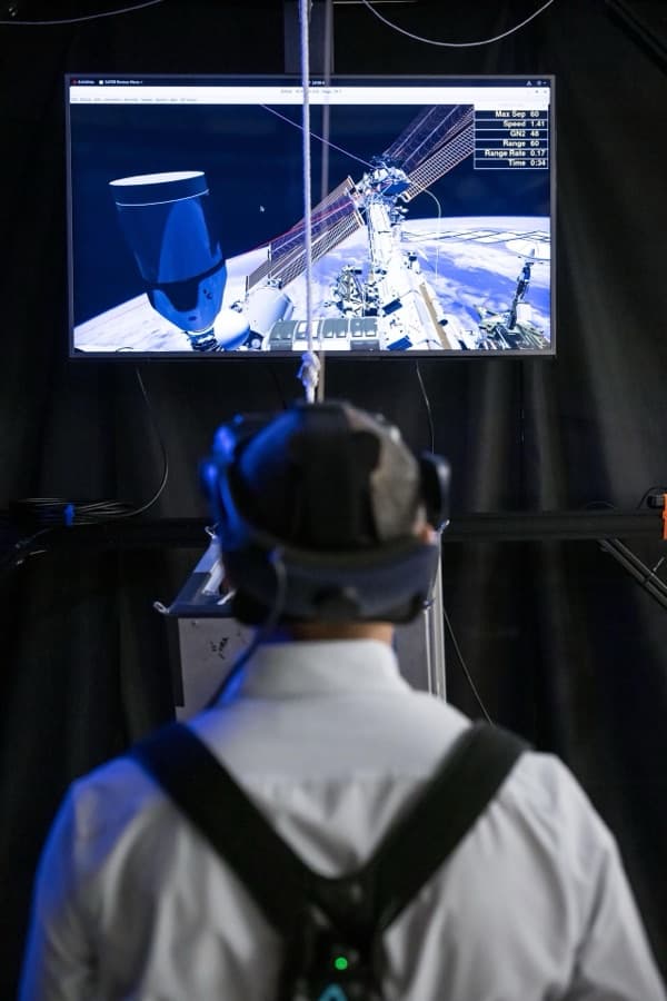 An astronaut training in virtual reality